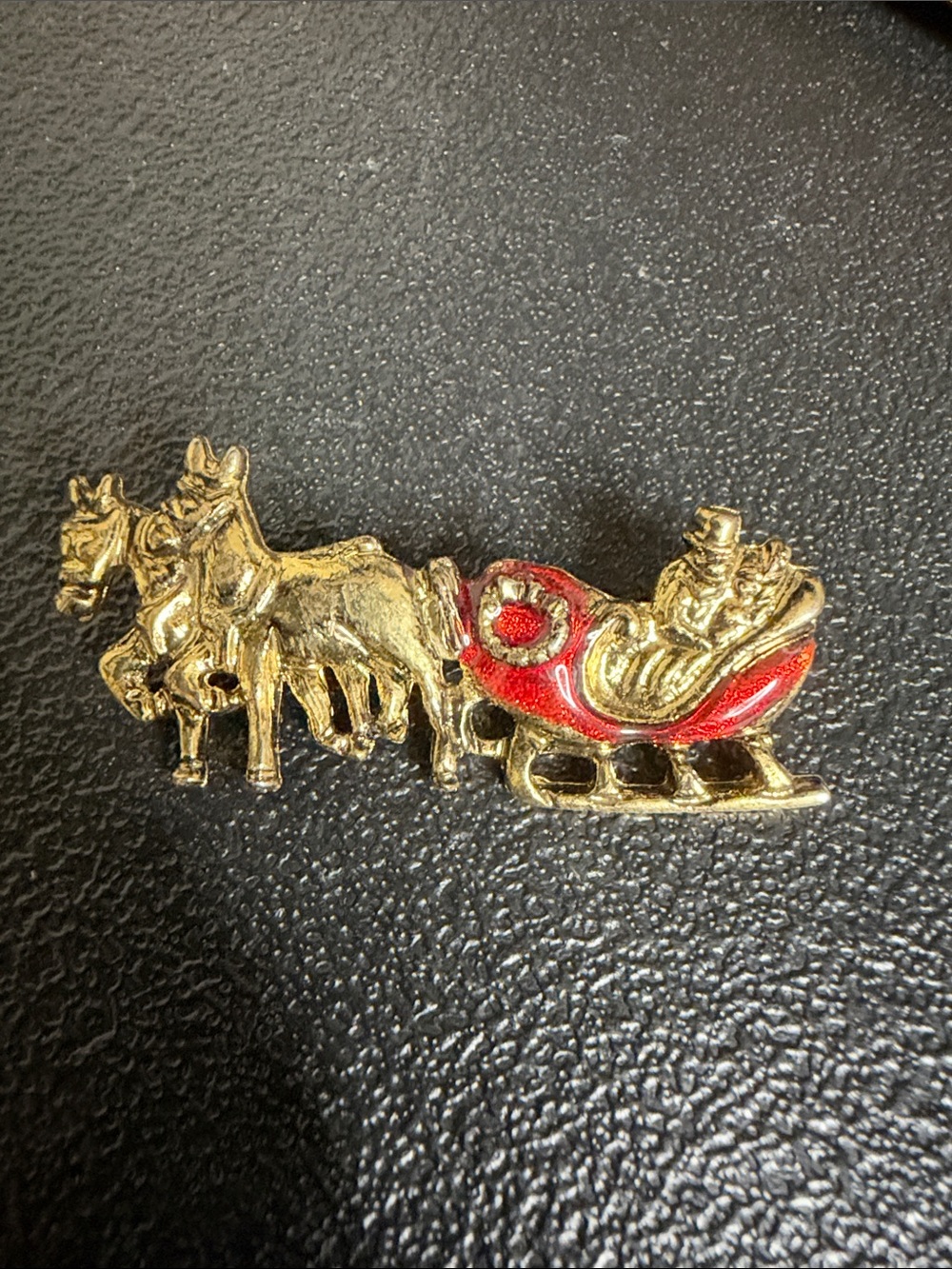 Gold and Red Santa Sleigh Decorative Festive Pin Brooch Holiday Christmas